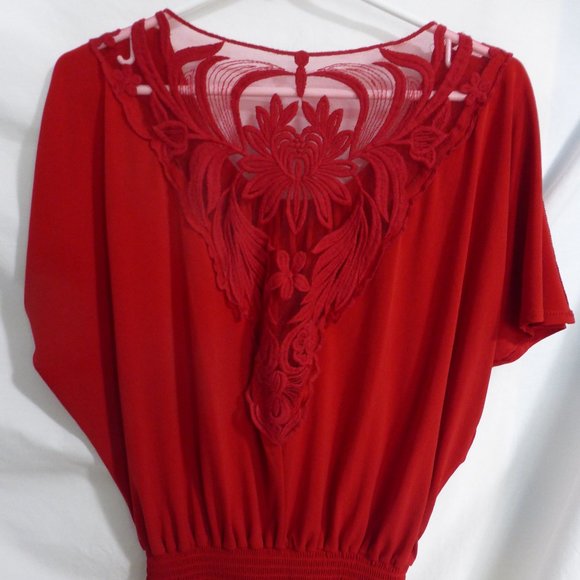 GRASS COLLECTION, s, small, red blouse, embroidered design back, BNWOT - Picture 2 of 8
